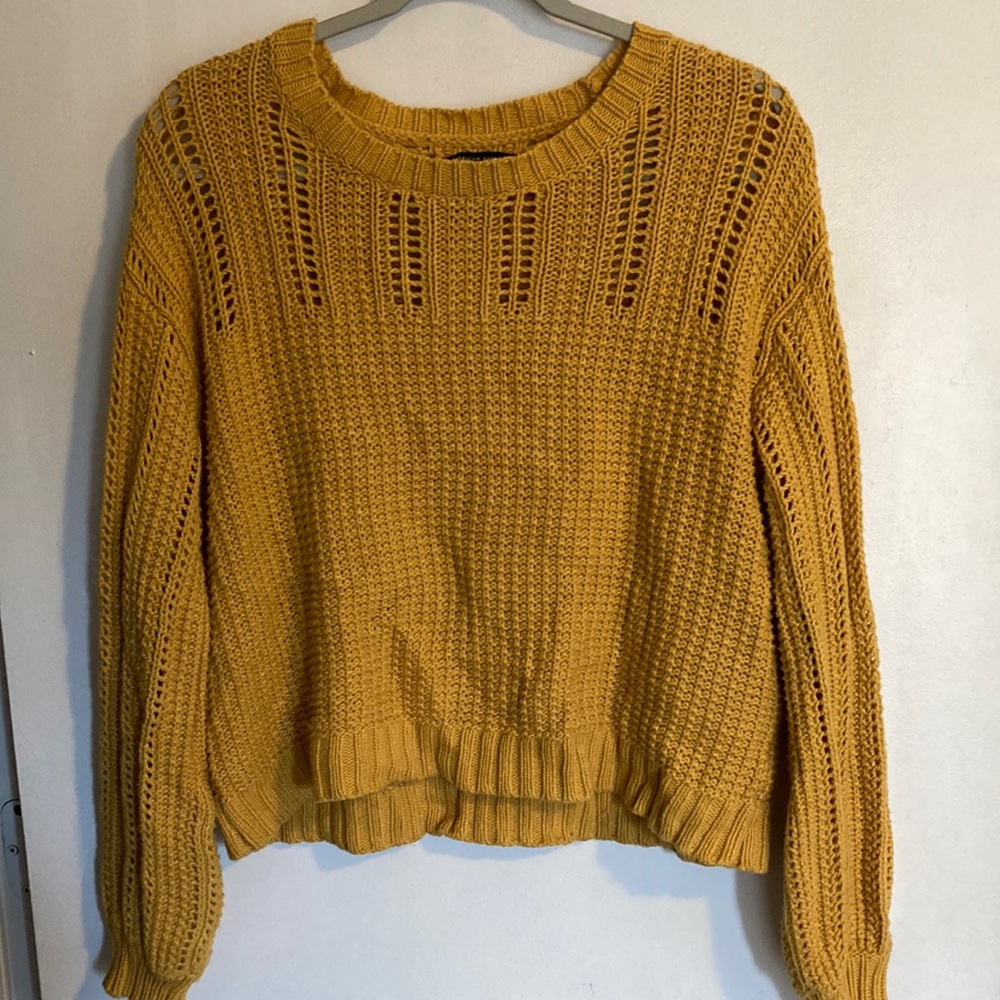 American Eagle Mustard Yellow Open Knit Sweater Medium